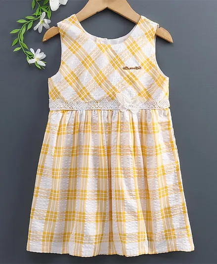Enfance Core Sleeveless Checkered Flared Dress - Yellow