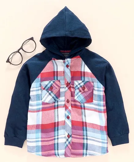 Rikidoos Full Sleeves Checked Hooded Shirt - Multi Color