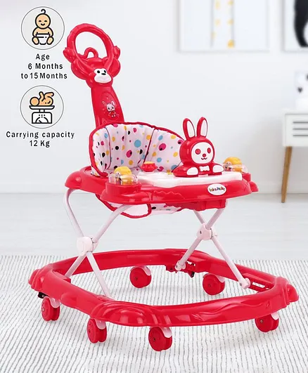Baby Walker With Toy Tray & Parent Push Handle (Seat Print & Color May Vary) - Red