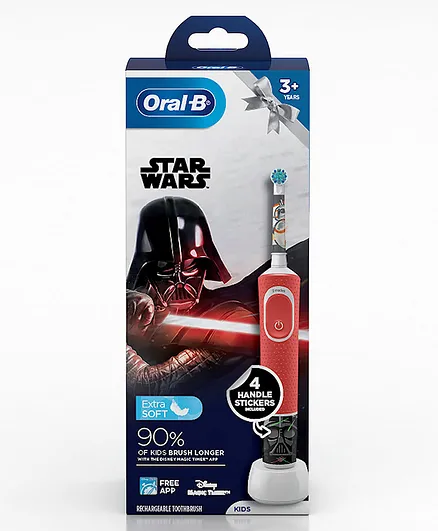 Oral-B Kids Electric Rechargeable Toothbrush Featuring Star Wars Characters - Red