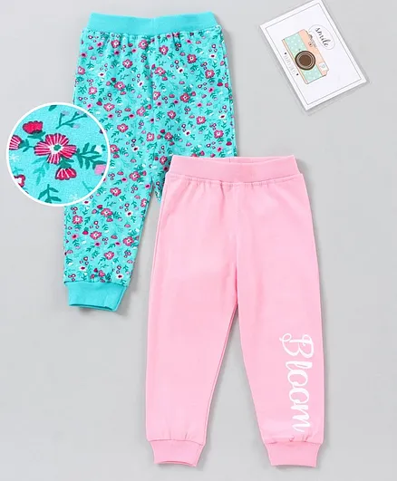 Babyhug Full Length Printed Track Pants Pack of 2 - Blue Pink