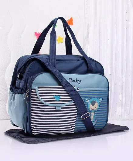 Stripe Diaper Bag with Changing Mat  - Blue