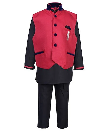 Active Kids Wear Three Piece Ethnic Wear Set - Black And Red