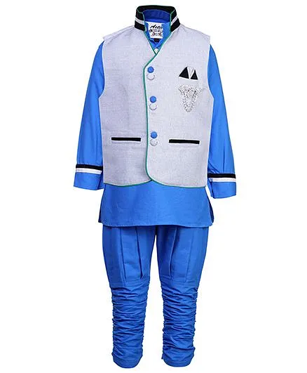 Active Kids Wear Three Piece Ethnic Clothing Set - Off White And Blue