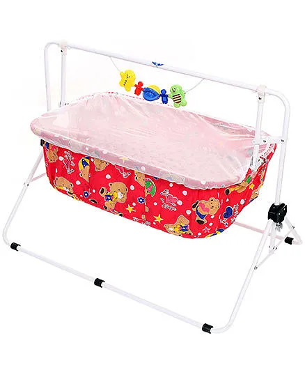 New Natraj Comfy Cradle With Mosquito Net Teddy Print 030 - Red