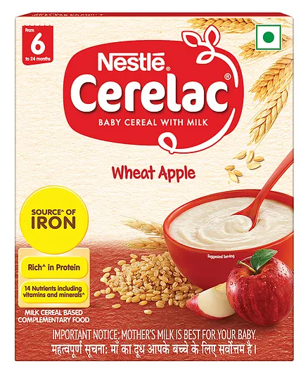 Nestle CERELAC Baby Cereal with Milk Wheat Apple From 6 Months - 300 gm Bag In Box Pack