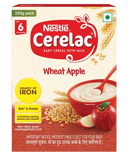 Nestle CERELAC Baby Cereal with Milk Wheat Apple From 6 Months - 300 gm Bag In Box Pack