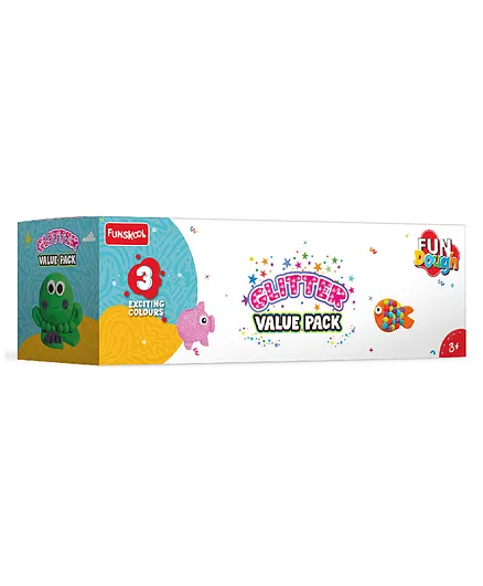 Fun Dough Funskool Glitter Fun Doh Pack Of 3 (Color May Vary)