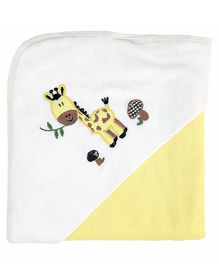 My Milestones Premium Hooded Towel Giraffe Embroidery Solid Pattern - Lemon Yellow