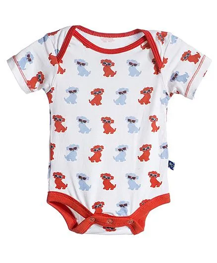 Kickee Pants Short Sleeve One Piece Puppy Print - White And Orange