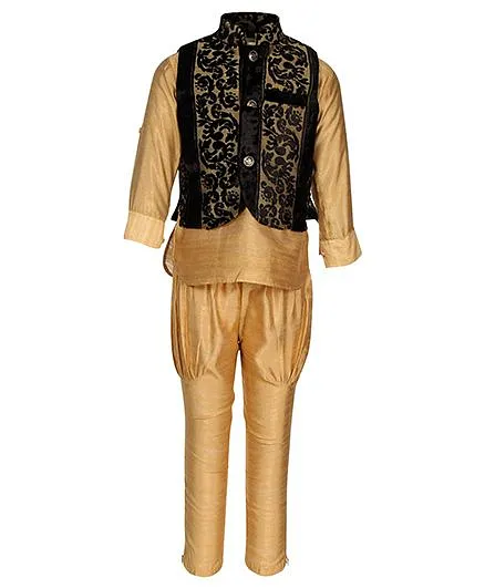 Little Bull Ethnic Kurta Pajama Designer Jacket Set - Black Beige