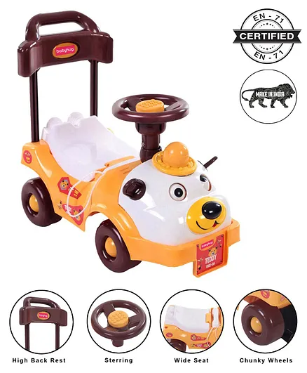 Babyhug Teddy Foot To Floor Ride-On With Steering Wheel & High Backrest - White