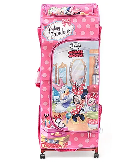 Minnie Mouse Kids Poratble Wardrobe With Wheels - Pink