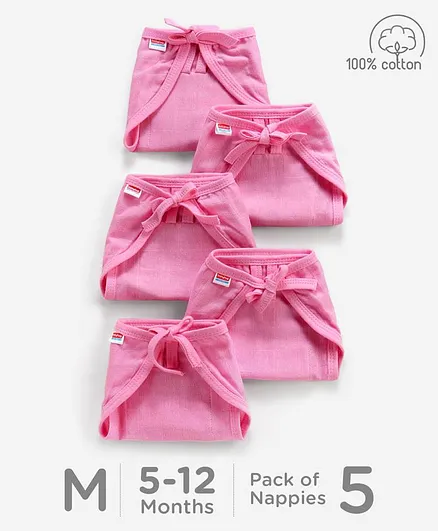 Babyhug Muslin Cloth Nappy Set of 5 Medium - Pink