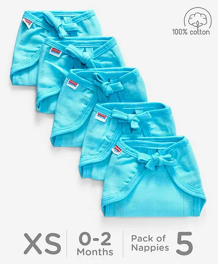 Babyhug Muslin Cloth Nappy Set of 5 Extra Small - Aqua