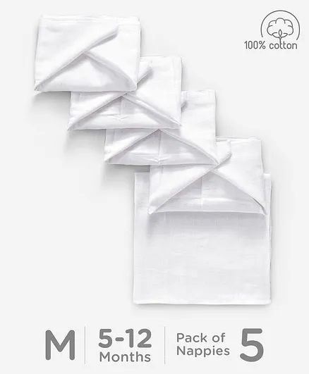 Babyhug Muslin Cloth Nappy Set of 5 Medium - White
