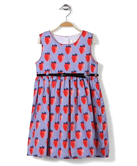 Little Coogie Strawberry Print Dress - Blue & Red