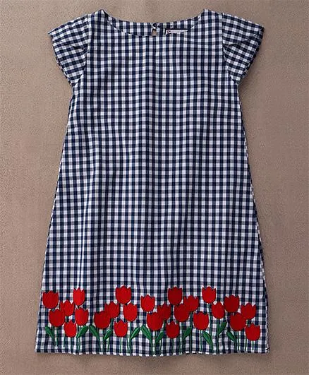 The Dragon & the Rabbit Tulip Dress - Navy With Red Flower