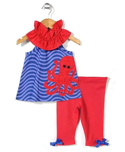 Mud Pie Octopus Printed Tunic & Leggings Set - Blue & Red