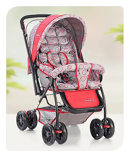 Babyhug Cosy Cosmo Stroller With Reversible Handle & Back Pocket - Bright Red