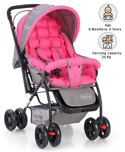 Babyhug Cosy Cosmo Stroller With Reversible Handle & Back Pocket - Blush Pink