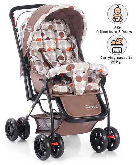 Babyhug Cosy Cosmo Stroller With Reversible Handle & Back Pocket - Coffee Brown