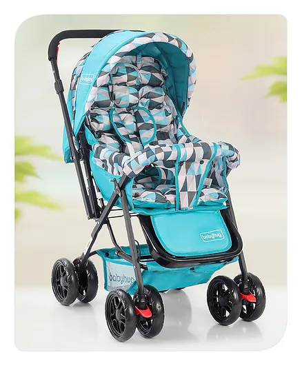 Babyhug Cocoon Stroller With Mosquito Net & Reversible Handle - Sea Green