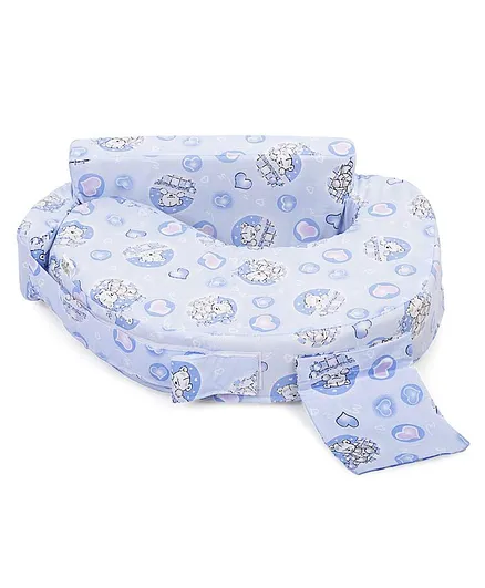 Babyhug Cotton Feeding Pillow Teddy & Hearts Print - Blue