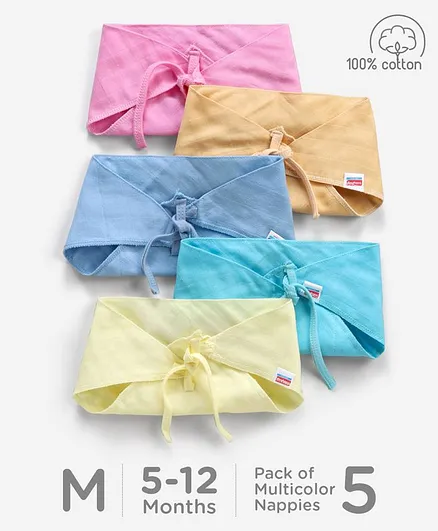 Babyhug 100% Cotton Triangle Cloth Nappies Medium Set Of 5 - Multicolor