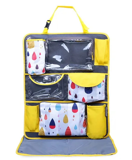 My Milestones Sling Baby Car Travel Organiser Raindrop Print - Grey Yellow