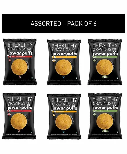 The Healthy Cravings Co Roasted Jowar Puffs Assorted Flavors Party Pack of 6 - 50 gm each