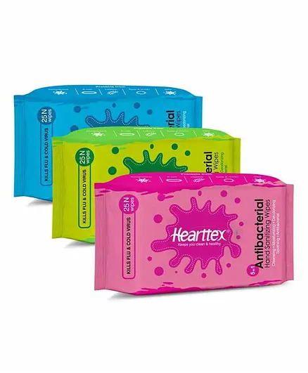 Hearttex Antibacterial Hand Sanitizing Wipes Pack of 3 - 25 Pieces Each