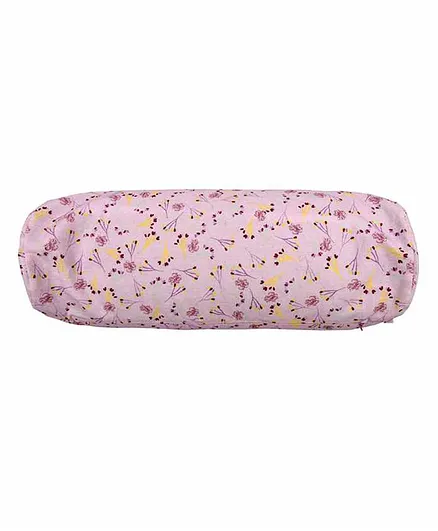 Kanyoga Therapeutic Muscle Pain Relief Anti Snoring Multipurpose Bolster with Buck Wheat Hulls Filling Floral Print - Pink