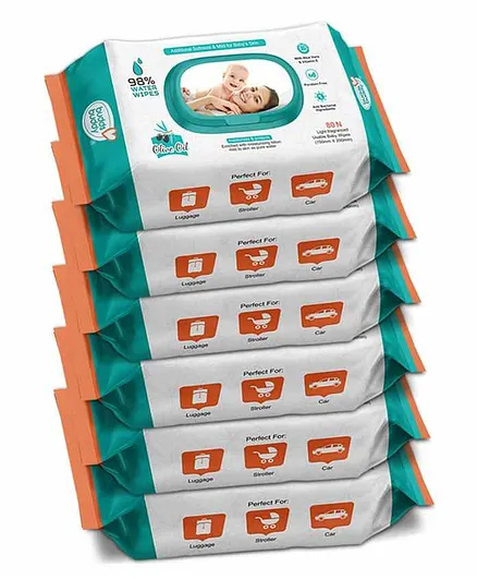 Buddsbuddy Combo of 6 Skincare Baby Wet Wipes With Lid Contains Aloe Vera- 80 Pieces