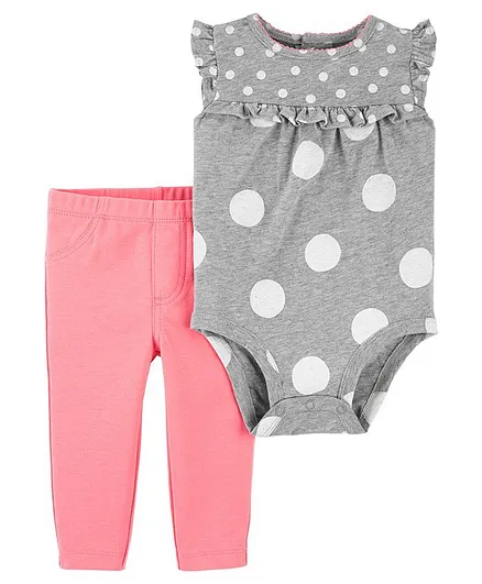 Carter's 2-Piece Polka Dot Onesie with Pant Set  - Grey Pink
