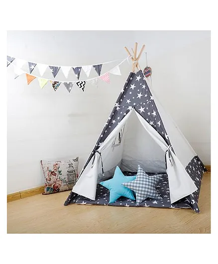 Kids Teepee Tent with Non - Slip Padded Mat Kids Grey Star