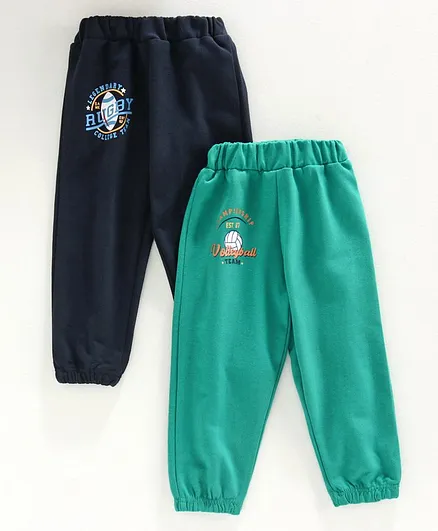 Simply Full Length Lounge Pants Rugby & Volleyball Print Pack of 2 - Navy Blue Green