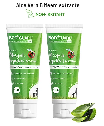 BodyGuard Natural Mosquito Repellent Cream with Aloe Vera and Neem Extracts Pack of 2 - 100 gm Each