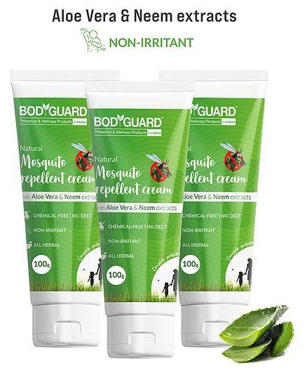 BodyGuard Natural Mosquito Repellent Cream with Aloe Vera and Neem Extracts Pack of 3 - 100 gm Each