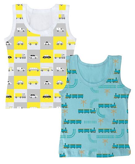 Buy Plan B Pack Of 2 Sleeveless Vehicle Printed Vest White Blue For Boys 4 6 Years Online In India Shop At Firstcry Com