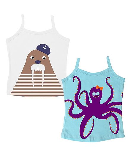 Buy Plan B Pack Of 2 Sleeveless Cartoon Animals Printed Vest White Blue For Girls 4 6 Years Online In India Shop At Firstcry Com