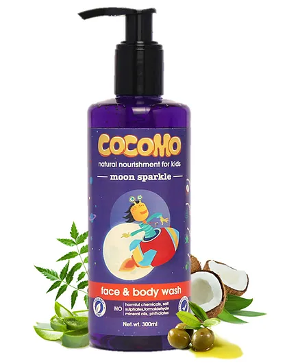 Cocomo Moon Sparkle Face & Body Wash Bottle - 300 ml