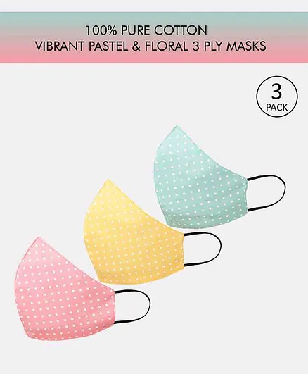 Tossido Vibrant Floral & Pastel 3 Ply Cotton Elastic Masks - Pack Of 3