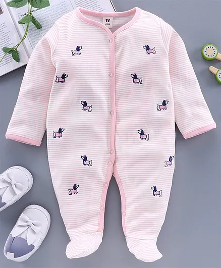 ToffyHouse Full Sleeves Footed Sleepsuit Striped - Pink
