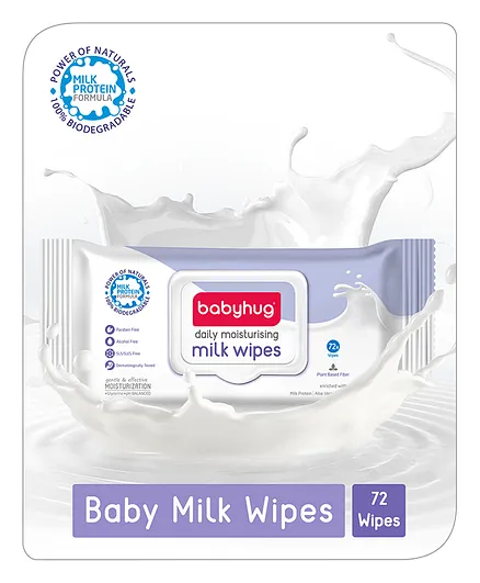 Babyhug 98% Water Daily Moisturising Milk Baby Wet Wipes - 72 Pieces