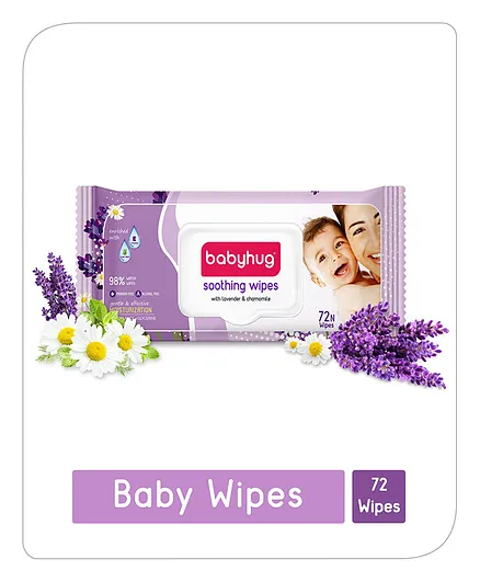 Babyhug 98% Water Soothing Lavender & Chamomile Baby Wet Wipes - 72 Pieces