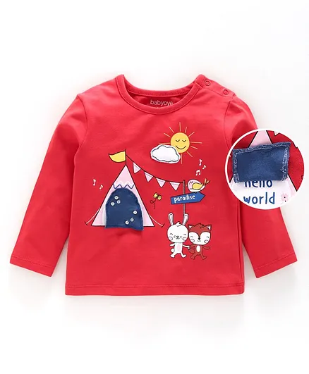 Babyoye Full Sleeves T-Shirt Bunny Print - Red