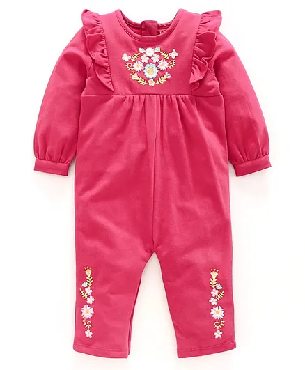 Babyoye Full Sleeves Romper Floral Embroidery - Pink
