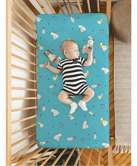 Rabitat Organic Cotton Flat Crib Sheet Bear Print - Blue