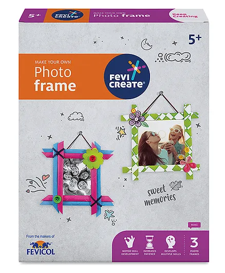 Fevicreate Make Your Own Photo Frame DIY Art and Craft Kit for Kids - Pink Blue